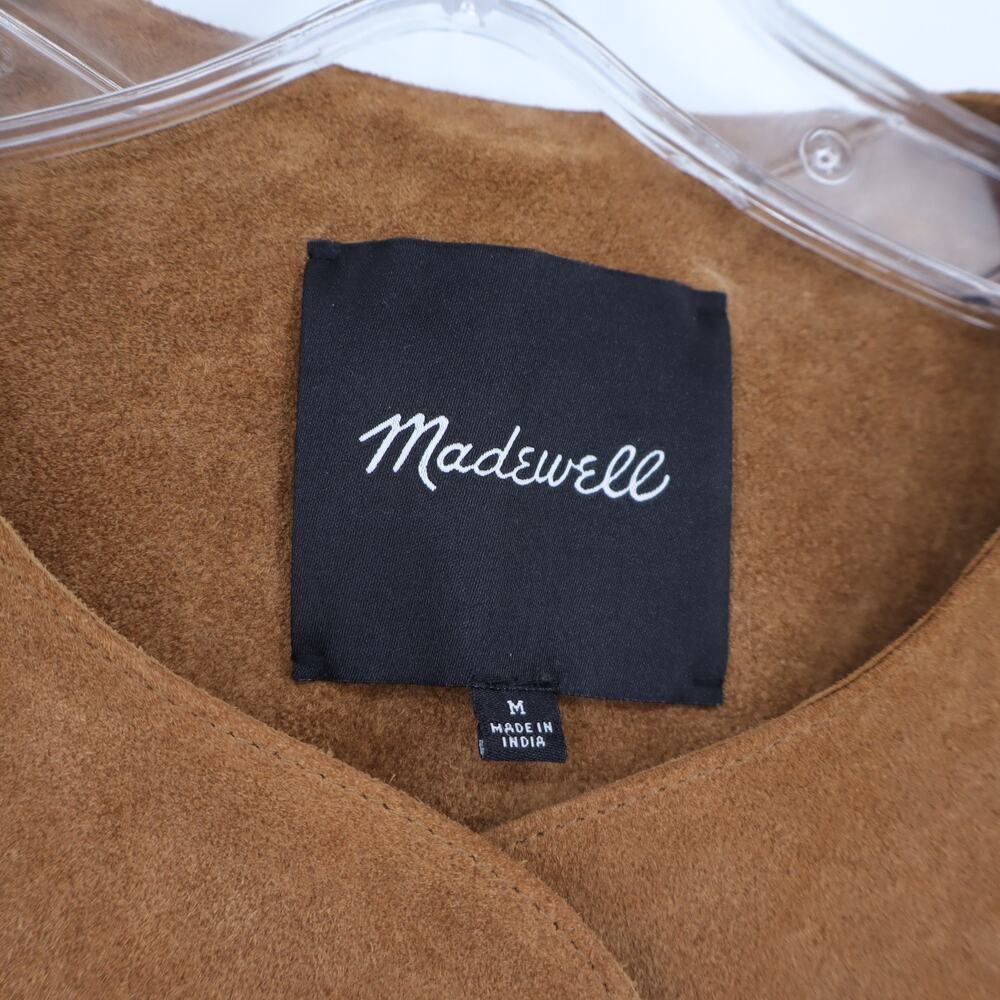 MADEWELL Crop Suede Cardigan Jacket Cognac Long Sleeve Boxy Fit Women's M - Picture 13 of 15